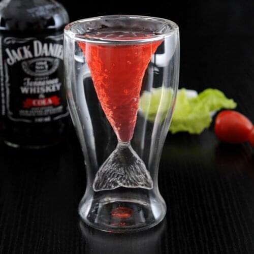 Double Layer Wine Glass Transparent Creative Mermaid Cup Wine Glass Tea Milk Coffee Party Cups Beer Mug 200-300ML