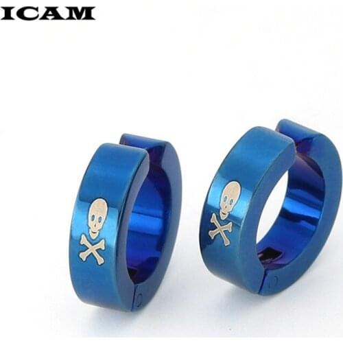 ICAM 2019 New Design1 Pair Cool Punk Mens Stainless Steel Hoop no Piercing Round clip Earring Ear Stud men woman jewelry