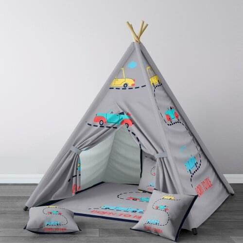 Play Tent for Kids Wigwam Portable Indoor Playground Tents Children Bedrooms Cars Road Gray Model 005