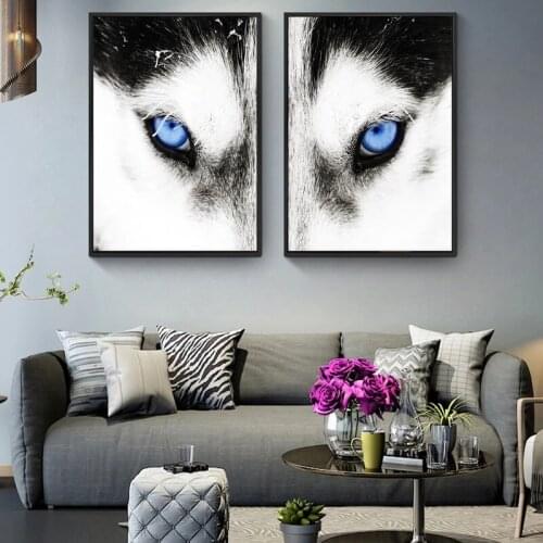 Handsome Animal Snow Wolf Eyes Canvas Painting Wall Art Nordic Posters and Prints Wall Pictures for Living Room Decoration