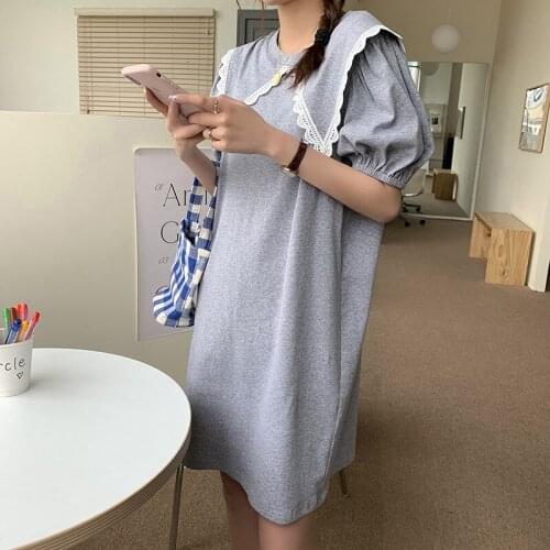 Patchwork Doll collar dress female summer Korean loose casual straight Mini Dress Harajiku Simple Wild Clothes Temperament