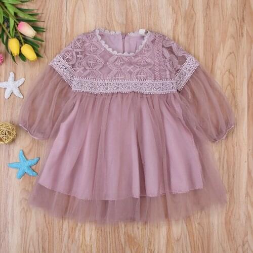 New 0-3Y Baby Girls Princess Dress Girl Floral Lace Long Sleeve Tulle Dresses Kids Pageant Wedding Party Dress