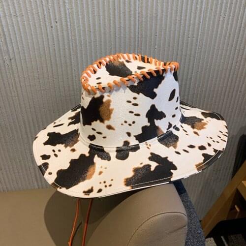New Hats Women Concave Top Pattern Cowboy Hat British Style PU Leather Top Hat Autumn Winter Harajuku Hot Girl Casual Jazz Hat