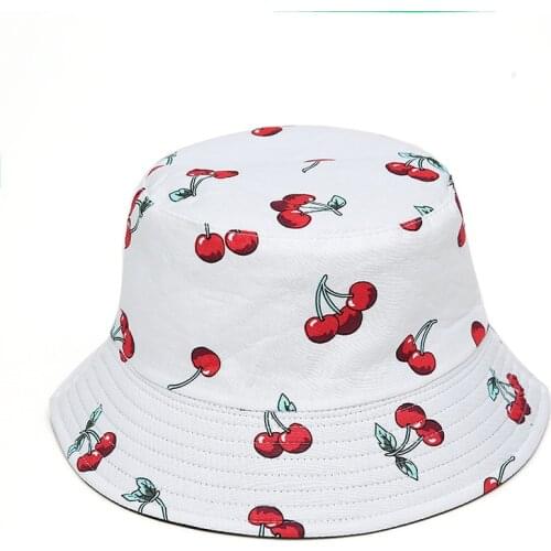 2021 New Fruit Cherry Bucket Hats For Girls Women Two Side Reversible Fisherman Hat Panama Bob Hat Summer Sun Hat