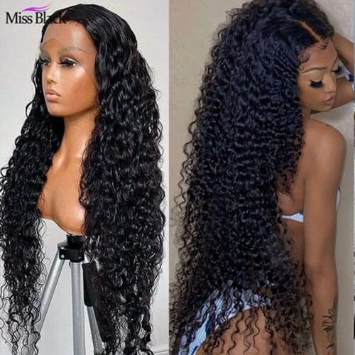 Miss Black Brazilian Glueless Deep Wave Curly 13x4 Lace Front Human Hair Wigs Swiss Frontal Wig Wet And Wavy For Black Women