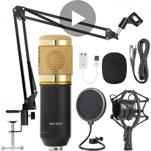 Professional Condenser Microphone Mic Home Studio For PC Computer Singing Karaoke Streamer Streaming Mikrofon V8 Sound Card Arm