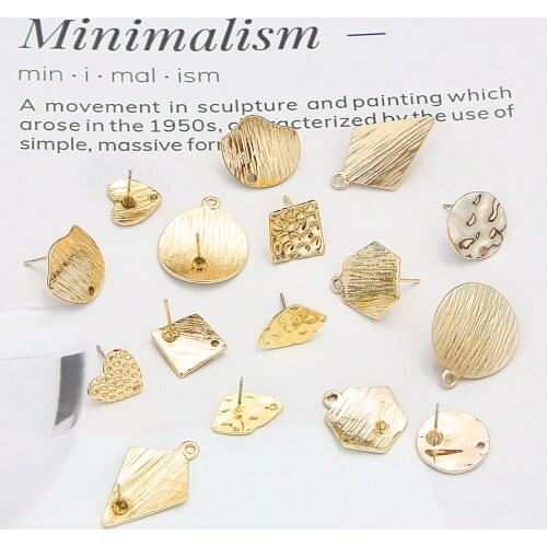 10pcs Simple Round Drop Square Heart Earrings Base Findings With Hole Drop For Women DIY Stud Charms Jewelry Making Accessories