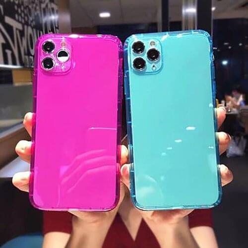 Luxury Soft Phone Case for iPhone X XR XS 11 Pro 12 Mini Max 8 8 Plus TPU Shockproof Case Fluorescent Transparent Back Cover