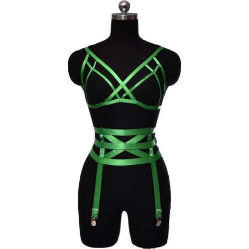 Sexy Hollow Lingerie Body Set Women Harness Cage Fashion Top Bra Adjustable Punk Goth Halloween Bondage Stockings Leg Garter