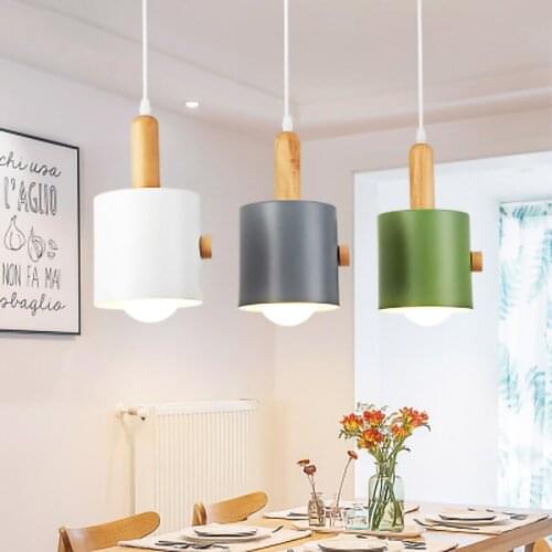 Nordic Simplicity E27 LED chandelier lamp iron and wood hanging light indoor bedroom living room study Cafe lighting fixture