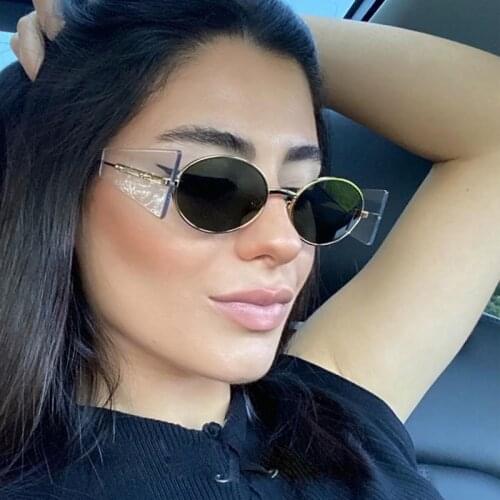 QPeClou New Fashion Steampunk Oval Sunglasses Women Vintage Metal Punk Color Sun Glasses Men Driving Shades Lady Hip Hop Glasses