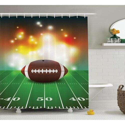 Sports Shower Curtain American Football Ball with Warm Properties on Grass Turf Field Team Art Graphic Bathroom Curtains