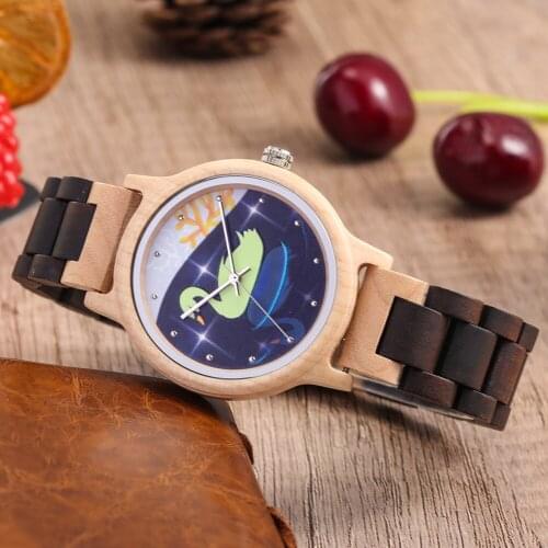 Luminous Ladies Full Wood Watch Minimalist Dial Quartz Watches Clock Women Wooden Band Fold Buckle with Manual Strap Adjuster