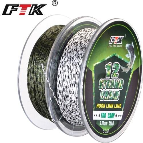 Línea de pesca trenzada multifilamento FTK 50M 12 hilos 30lb-50 LB PE cuerda de pesca super fuerte línea de enlace de gancho de