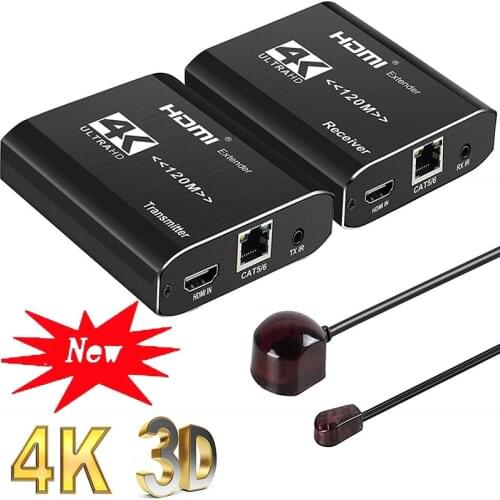 4K HDMI Extender Transmitter Receiver Over Cat5e/Cat6 RJ45 Ports HDMI Extender Loop 120m HDMI Extender IR Support 1TX to 12RX