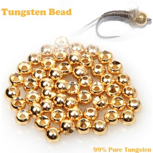 100Pcs Fly Fishing Tungsten Beads Fly Tying Nymph Head Ball Beads Gold Silver Copper Color Fly Tying Materials For Fly Fishing