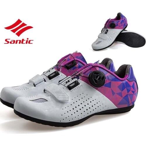 Santic Non-Lock Sports Road Cycling Shoes Women Bicycle Full Breathable Bike Athletic Racing Leisure Road Shoes