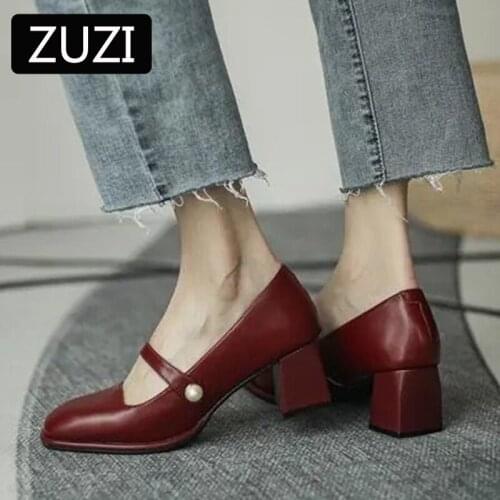 ZUZI 2021 Autumn New Thick Heel Mary Jane Pumps Shallow Mouth Casual One Pedal Retro Sandals Wild Thick Heel Single Shoes Women
