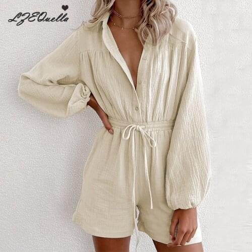 LZEQuella 2021 Solid Jumpsuit Fashion Pocket Long Sleeve Sashes Playsuit Casual High Waist Wide Leg Bodysuit NZ3799