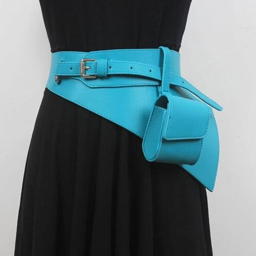 SeeBeautiful Metal Pink Buckle Removable Small Bag PU Leather Waist Belts All Match Women Autumn 2021 New Fashion G535