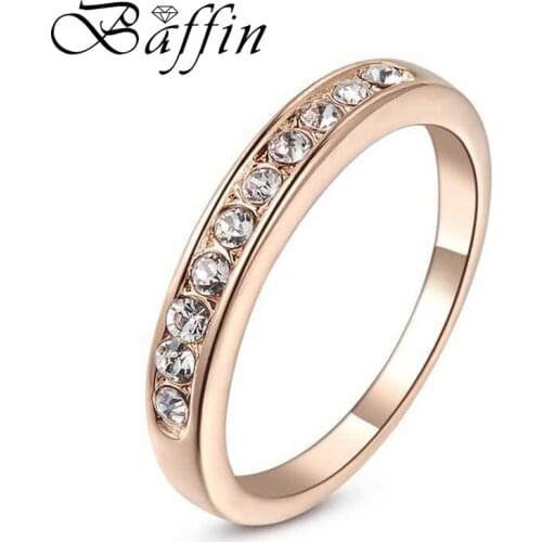 BAFFIN Simple Round Ring Rose Gold Color Fashion Austrian Crystals Wedding Party Finger Jewelry For Women Rhinestone Joyas 2018