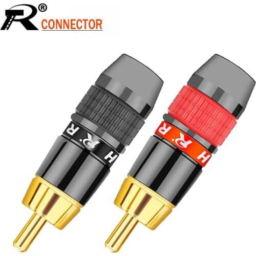 10pcs/lot RCA Connector Gold Plated Wire Connector 8mm Cable RCA Male Plug High Quality Speaker Plug Adapter 5 Pairs Red+Black