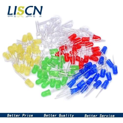 5 Colors*20PCS=100PCS / 1Color=100pcs F3 3mm LED Diode Light Assorted Kit Green Blue White Yellow Red COMPONENT DIY kit