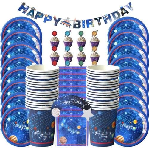 WEIGAO Galaxy Party Decor Disposable Tableware Kits Boy Outer Space Rocket Astronaut Space Themed Kids Birthday Party Decor