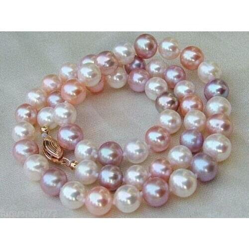 AAA 8-9 MM white purple pink SOUTH SEA Multicolor PEARL NECKLACE 18" 925silver