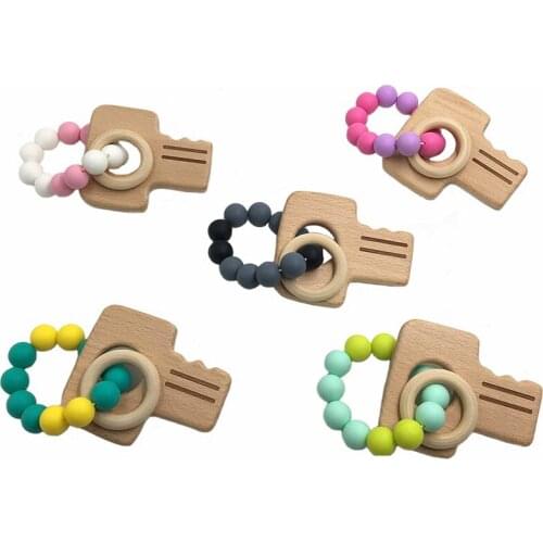 Baby Bracelets Beech Wood Key Nursing Accessories Wooden Teether Baby Shower Gifts Chew Silicone Beads Bracelets