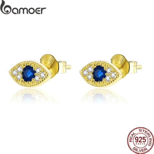 BAMOER Gold Color Eye Stud Earrings for Women Sterling Silver 925 CZ Star Earings Female Bijoux Brincos SCE805