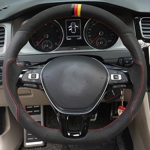 Shining wheat Hand-stitched Black Suede Black Leather Steering Wheel Cover for Volkswagen VW Golf 7 Mk7 New Polo Jetta Passat B8