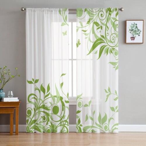 Flowers Leaves Butterfly Animal Green Plant Modern Tulle Curtains for Living Room Bedroom Home Kitchen Window Sheer Curtains