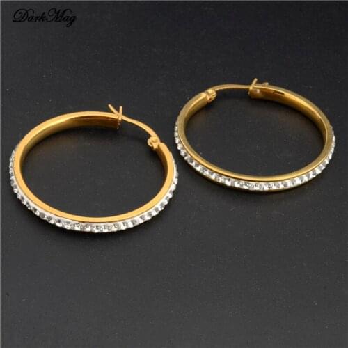 DarkMag Personality Super Crystal Big Circles Hoop Earrings For Women Fashion Gold Color Jewelry Big Round Circle Earring
