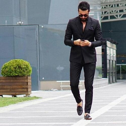 Formal Black Men Suits and Blazers 2019 Groom Wedding Tuxedos Slim Fit Bridegroom Wear 2piece Coat Trousers Terno Masculino