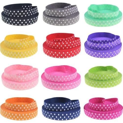 10yards/lot 5/8'' 15mm white polka dots FOE fold over elastic for DIY hair ites accessaries