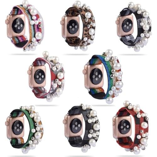 Elastic Nylon Strap for Apple Watch Band 38mm 40mm 42mm 44mm Bracelet Watch Band for Apple Watch Series 6 5 4 3 Women Wristband