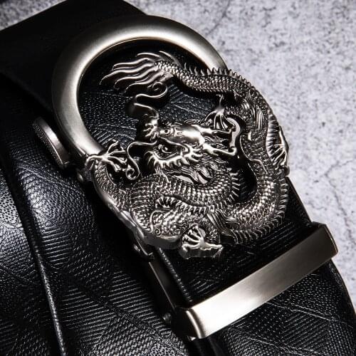 Hi-Tie 2020 New Male Belts Automatic Dragon Buckle Belt Cowboy Jeans Straps Top Quality Cowskin Genuine Leather Belt Brand