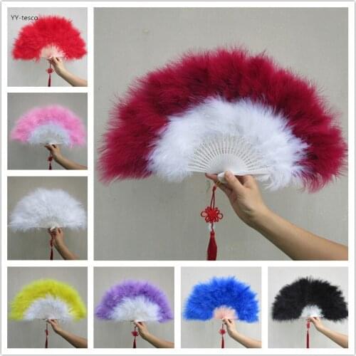 Hot! High Quality Nice Feather Fan For Dance Props Hand Turkey Goose Feather Folding Fan Wedding 2018 Popular Dance performance