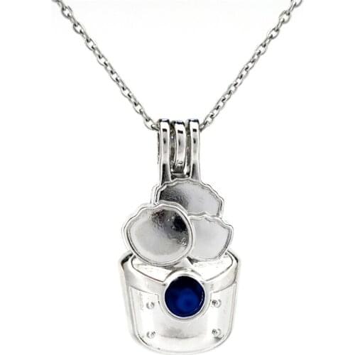 K806 Silver Cake Ice Cream Beads Cage Pendant Pearl Aroma Essential Oil Diffuser Locket Necklace
