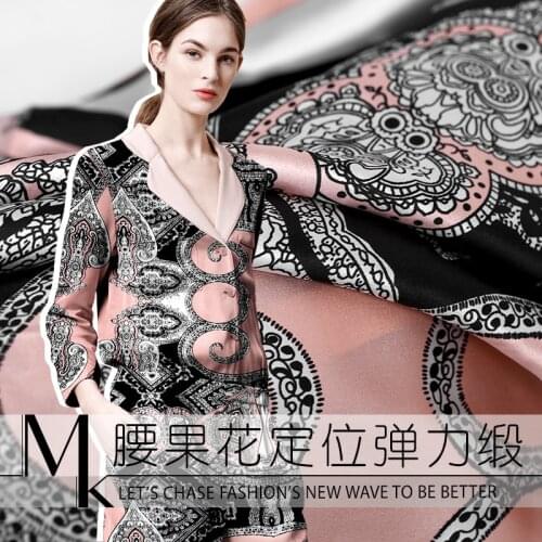 Cashew fabric digital printing silk stretch satin 17mm soft breathable shirt dress silk stretch fabric wholesale silk cloth