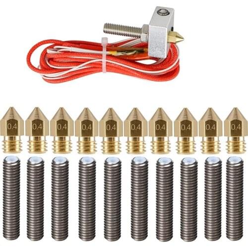 MK8 Extrusion Head Kit, 3D Printer Extruder Hot End Kit,with 10Pcs 12V Extruder 0.4mm Nozzle and 10Pcs M6 Throat Tube