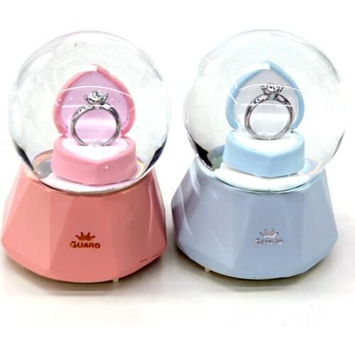Creative Diamond Ring Snow Globe Crystal Ball Rotating Light Music Box Christmas Decoration For Home Home Decoration Accssories
