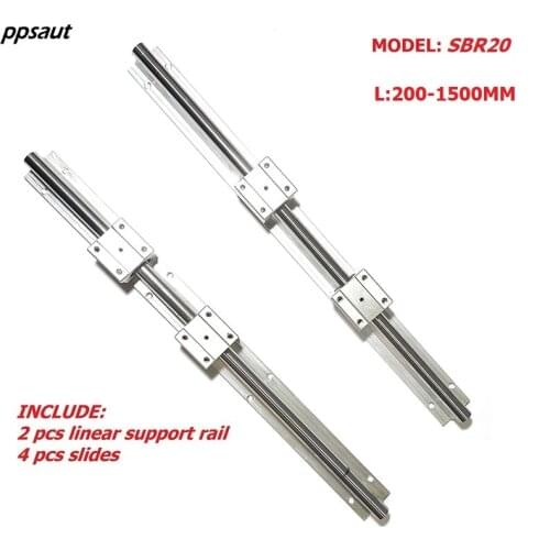 2Pcs SBR20 Linear Rail Guide 300 400 500 600 1000 1200 1500mm + 4pcs Sliders Linear Bearing Block Linear Block Linear Rail Set