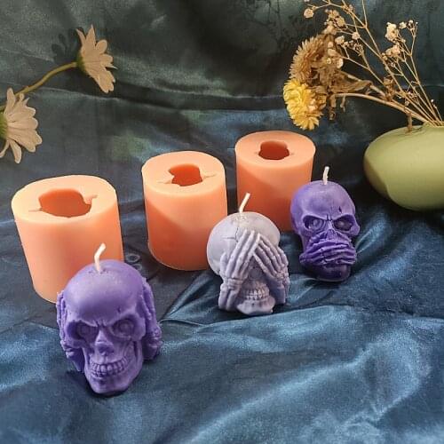 Mini Skull Candle Mold Resin Silicone Clay Mould 3D Mould No See No Talk No Listen Halloween Molds