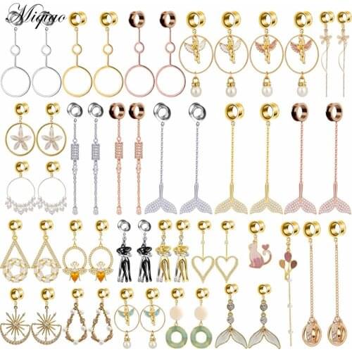 Miqiao 2pcs European and American Personality Asymmetric Zircon Cat Circle Pendant Ear Piercing Jewelry