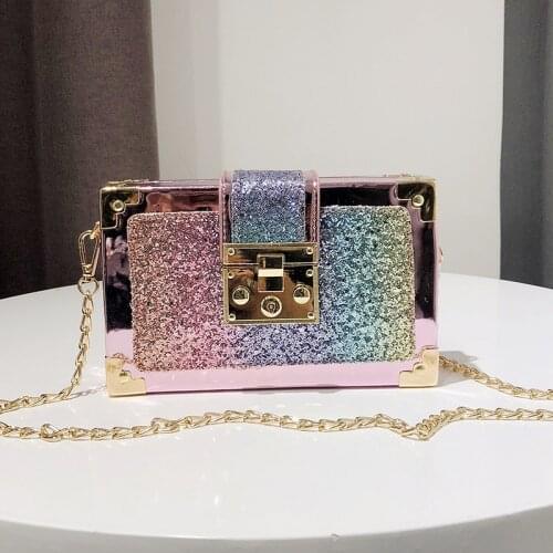 Fashion Women Box Bags Small Flap Chain Shoulder Messenger Bags Fashion Handbags Designer Sequimded Flap Square Clutch Purses