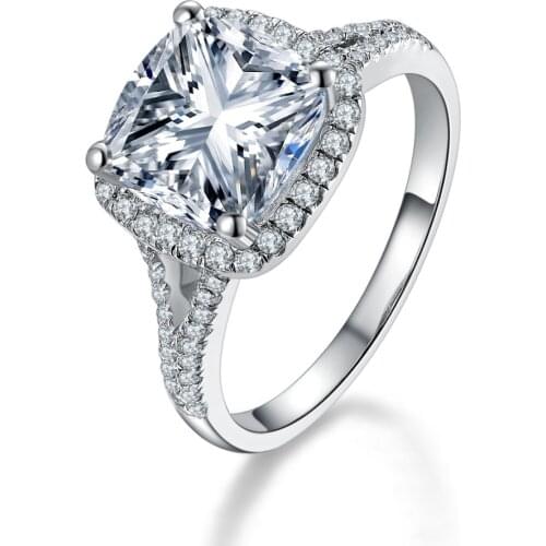T Fashion noble 3Ct Cushion Cut Ring 925 Sterling Silver Engagement Ring White Gold Color Exquisite Craft Promise Ring
