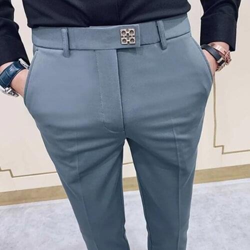 Spring 2021 Men Pants Korean Slim Fit Men Casual Ankle Length Pants Streetwear Men High Quality Black Gray Dress Suit Pant Man