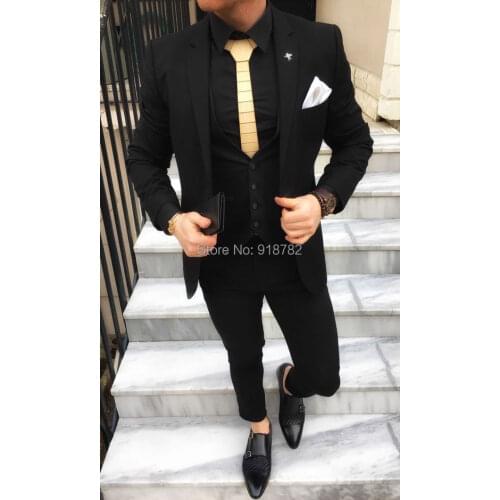 Ternos Masculino Slim Fit 2018 Black Formal Suit Men 3 Pieces Set Traje Hombre Wedding Suits For Men Costume Homme